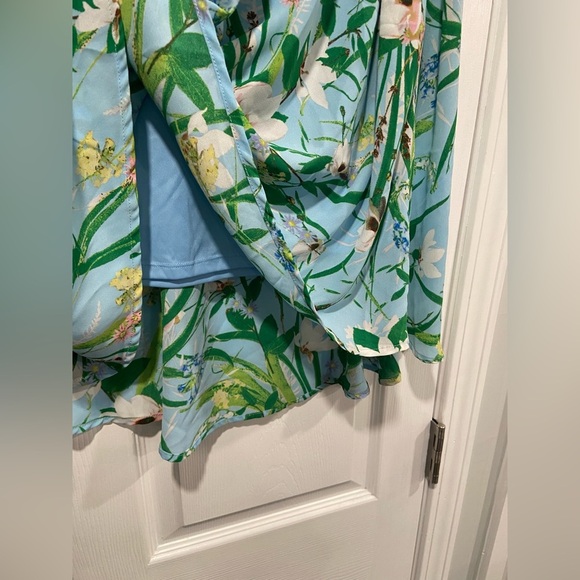 Bobeau Size M Light Blue Floral Elastic Waist Flowy Lined Maxi Skirt - Picture 4 of 10